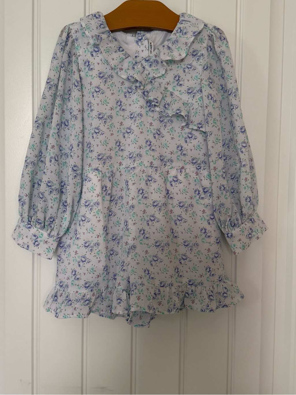Janie And Jack Floral Ruffle Chiffon Romper Girls Size 2t Blue Cottagecore